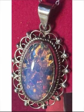 Pendant Artisan VTG Mexican Opal 1.5 inches sterling Silver 925 hallmarked  18”